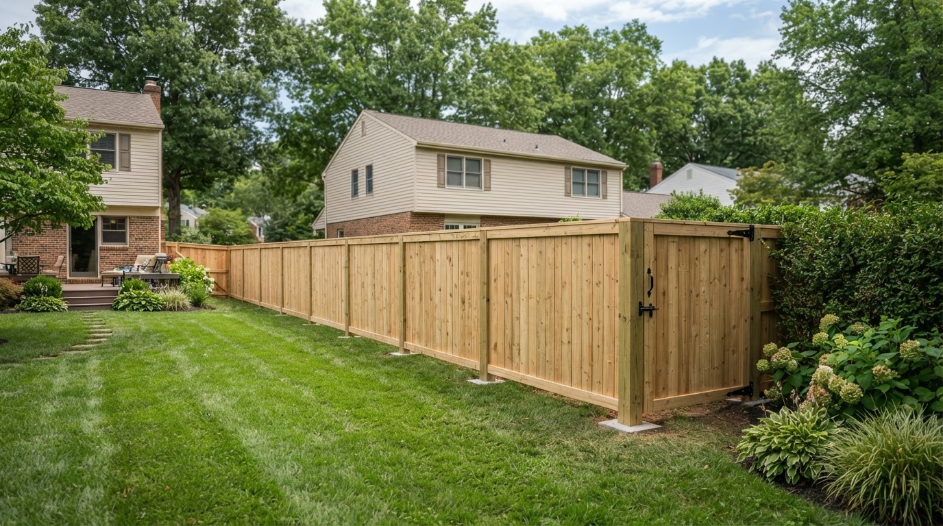 Wood privacy fence installation in Bowie, MD