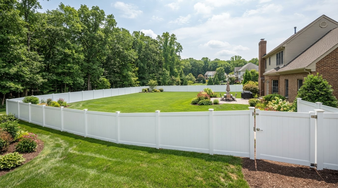 white vinyl privacy fence installation for a Lanham Maryland residential property