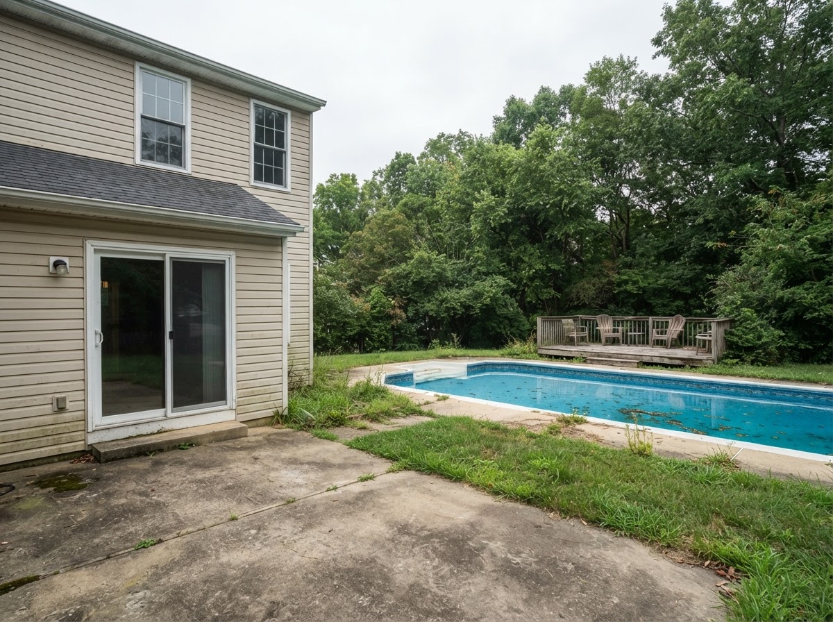 Before pool fence installation in Laurel, Maryland