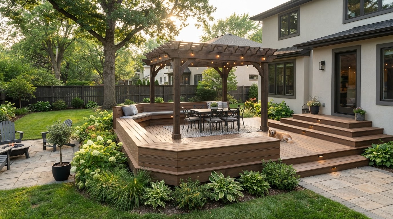 ground-level deck with railing at a residential property near Baltimore Maryland
