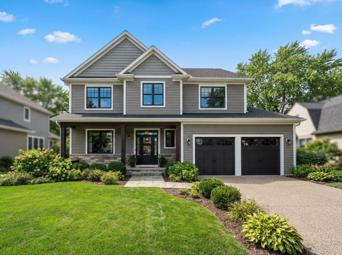 Insulated vinyl siding on a clean two-story suburban home exterior