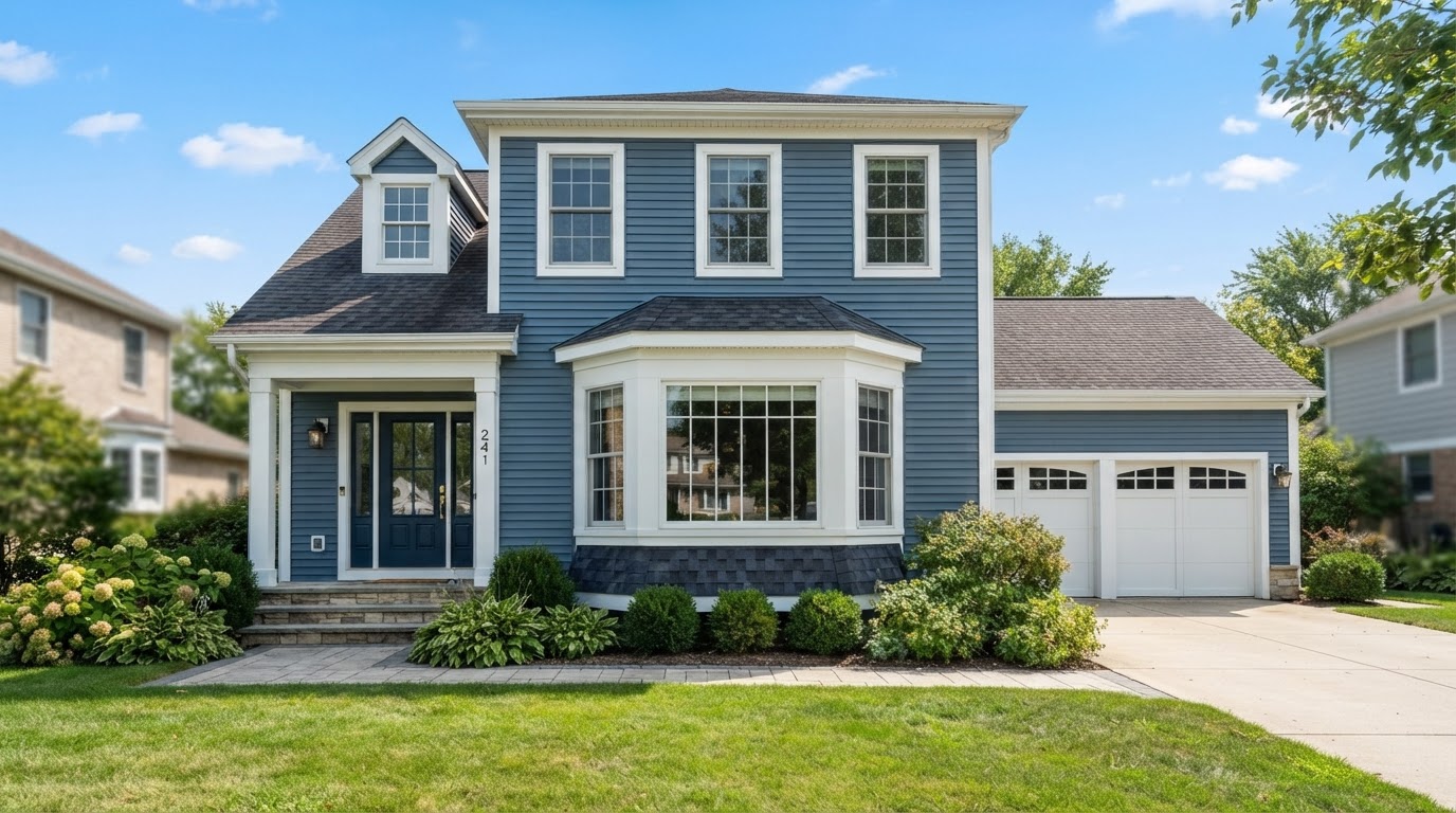 Bay window on an updated suburban home exterior