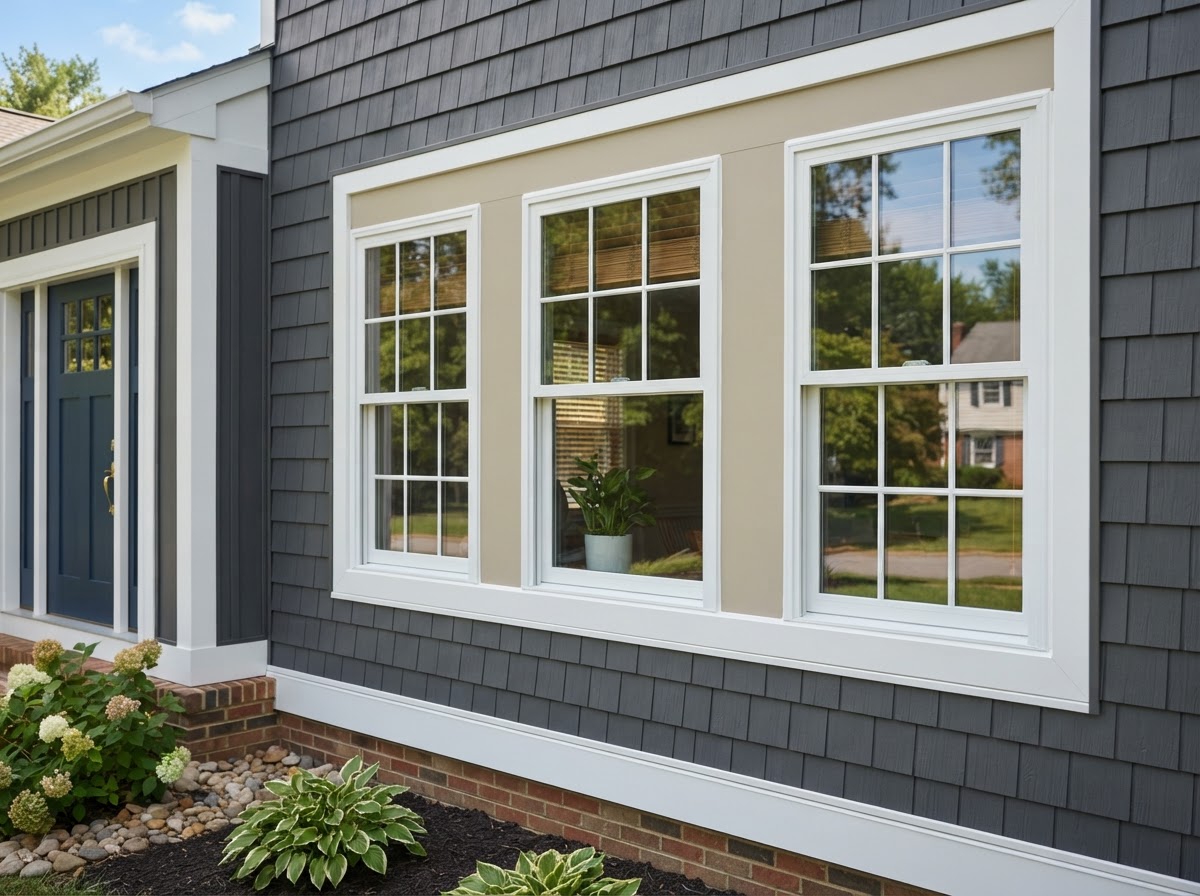 Professionally finished residential window installation on a Maryland suburban home exterior