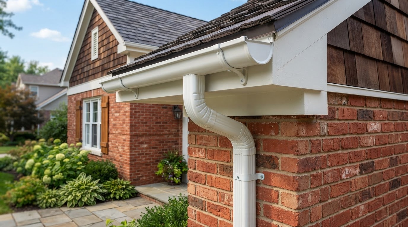 Half-round gutter with curved profile on a residential roofline near Bowie, Maryland