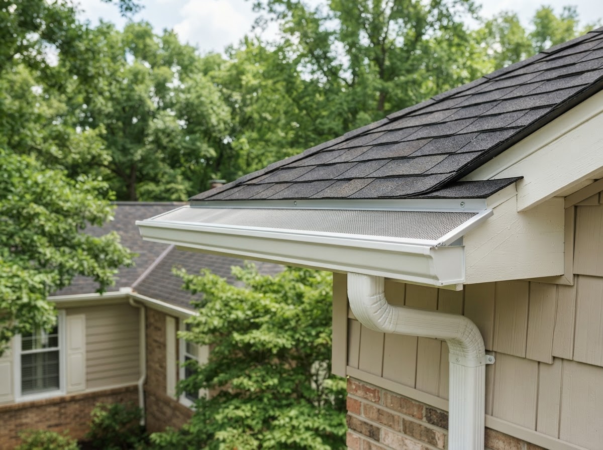 Gutter guard cover system along a residential roof edge near Bowie, Maryland