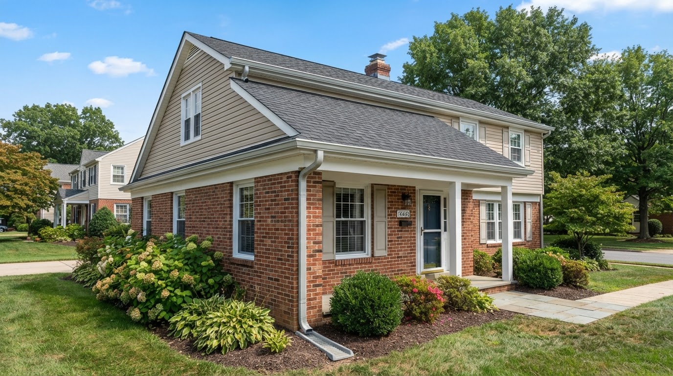Seamless aluminum gutter installed along the roofline of a home near Bowie, Maryland