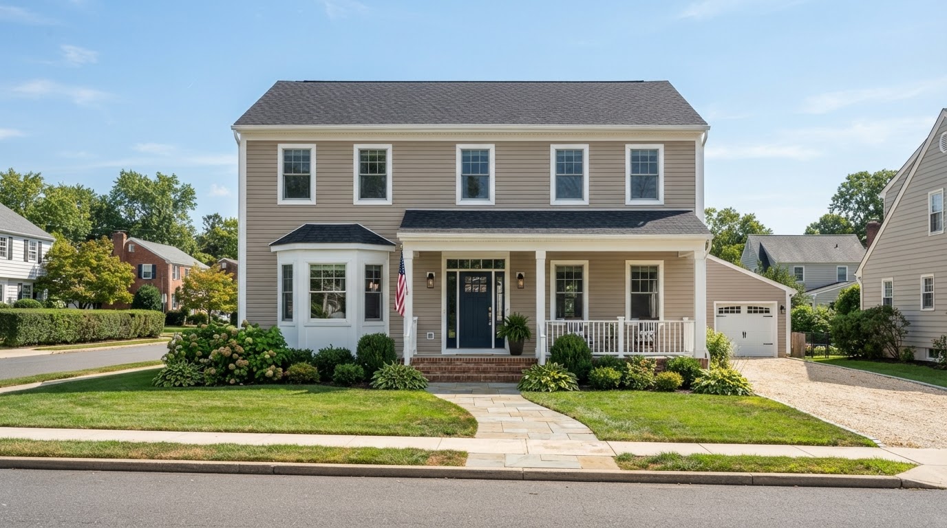 Professionally installed vinyl lap siding on a residential home near Bowie, Maryland with coordinated trim and corner posts
