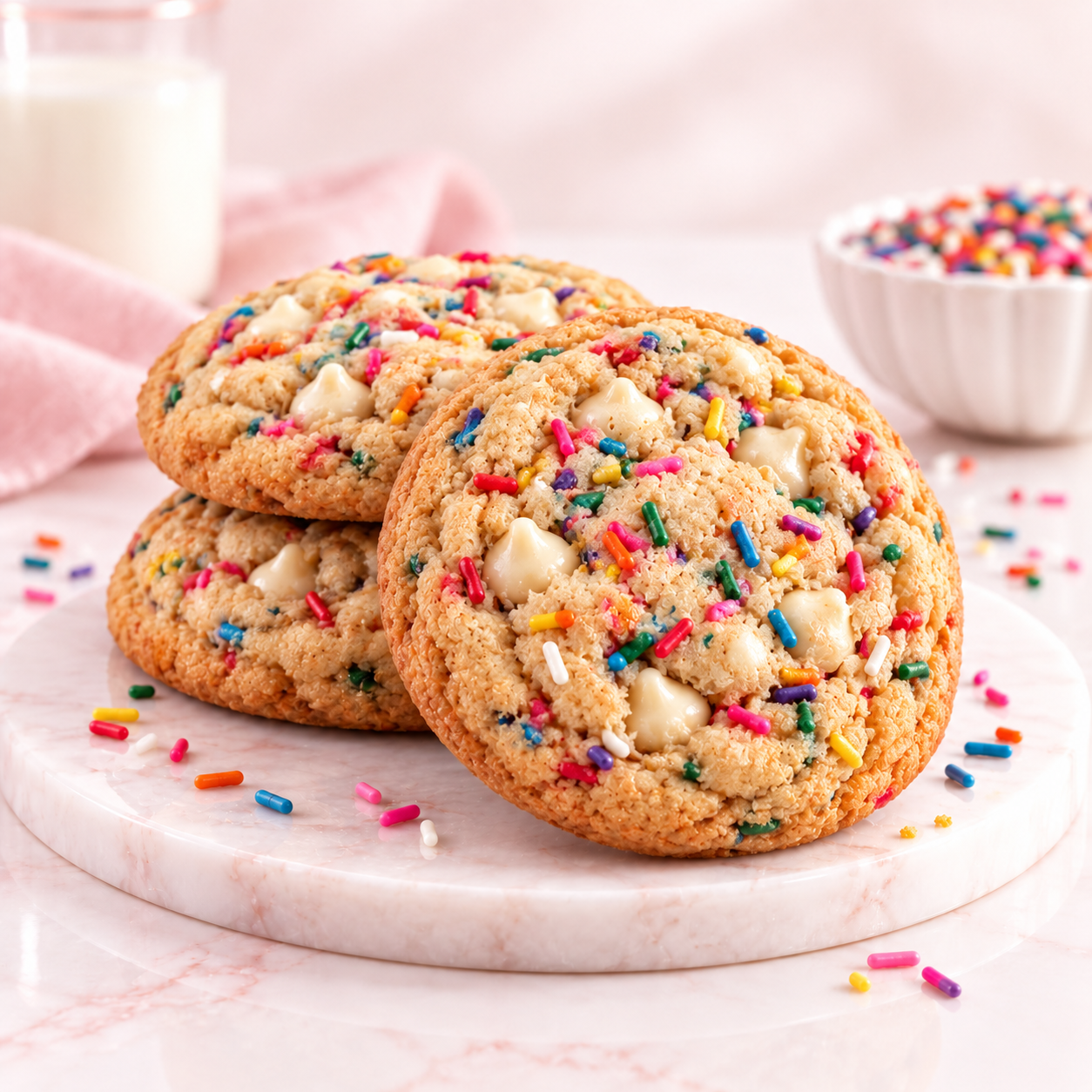 Kiki’s Kookies Birthday Cake cookies filled with colorful sprinkles