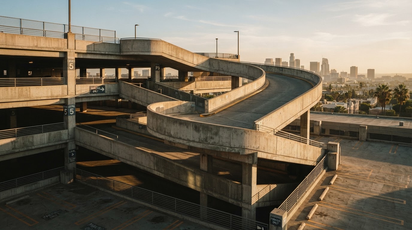 Los Angeles architectural geometry at golden hour