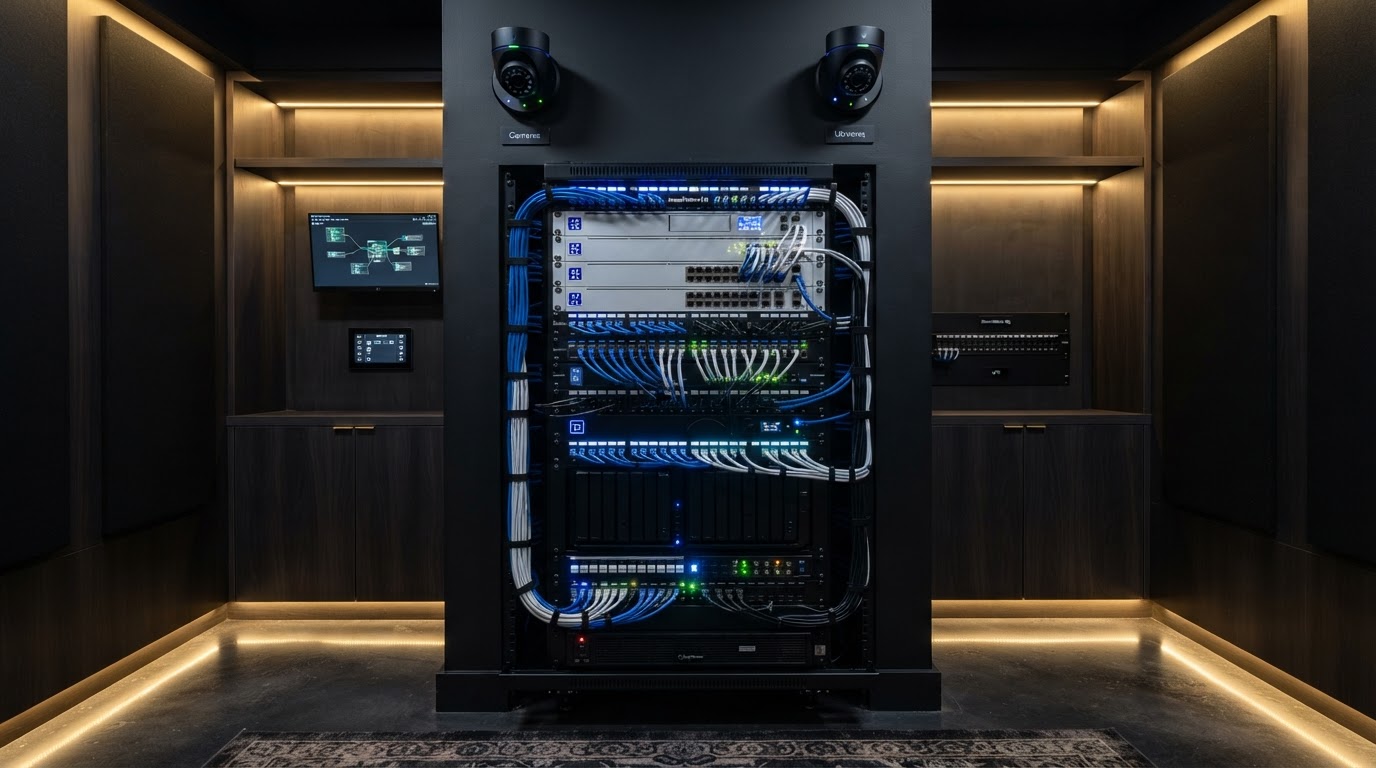 Network equipment rack and Wi-Fi infrastructure for a connected Carolinas property