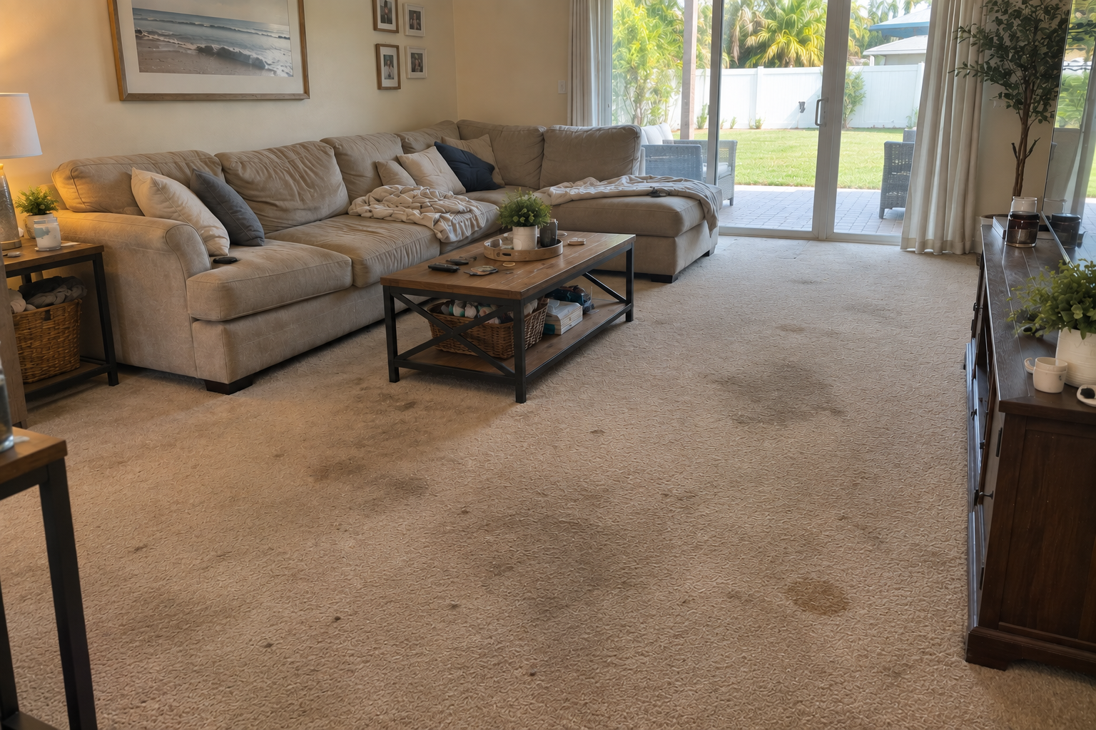Carpet Cleaning — Living Room in Modest Home — before