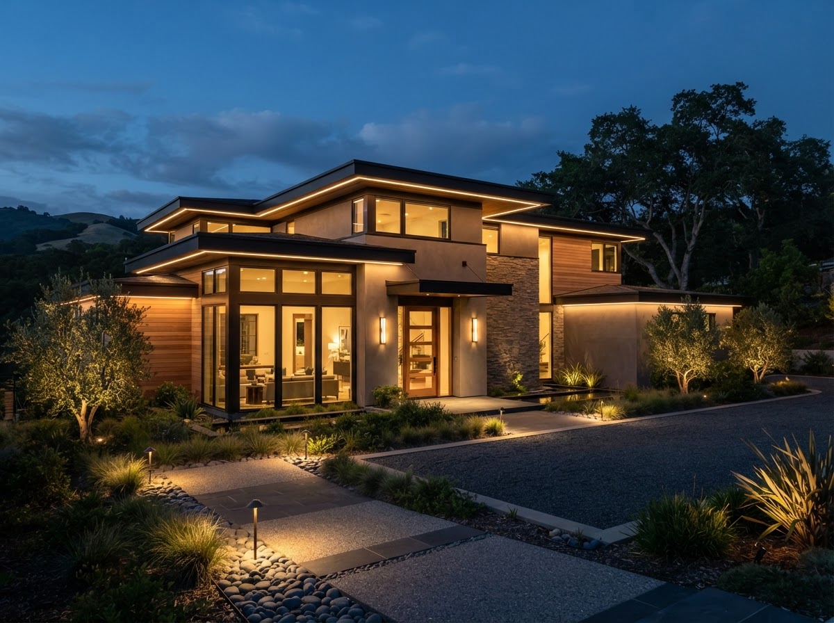 Modern home with discreet permanent architectural LED lighting