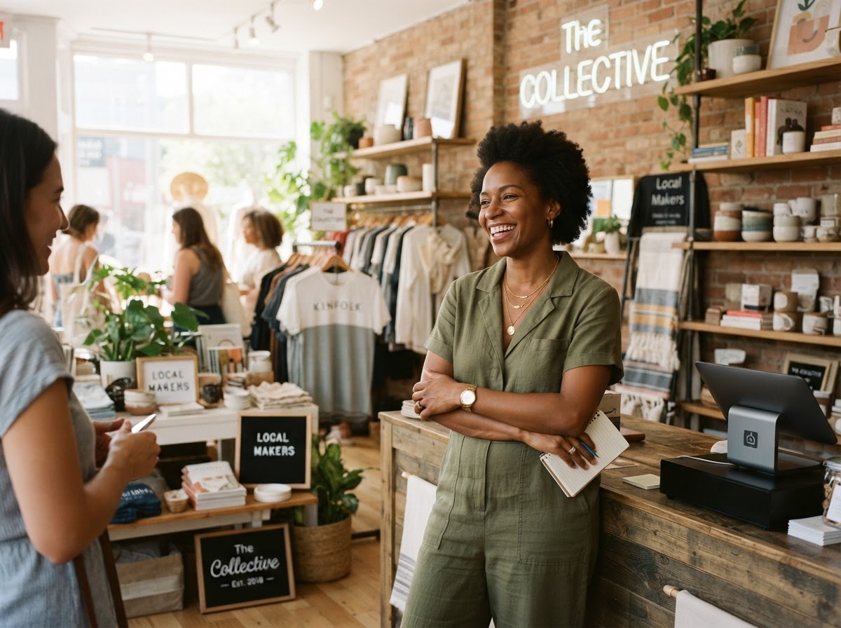 A small-business owner in her shop