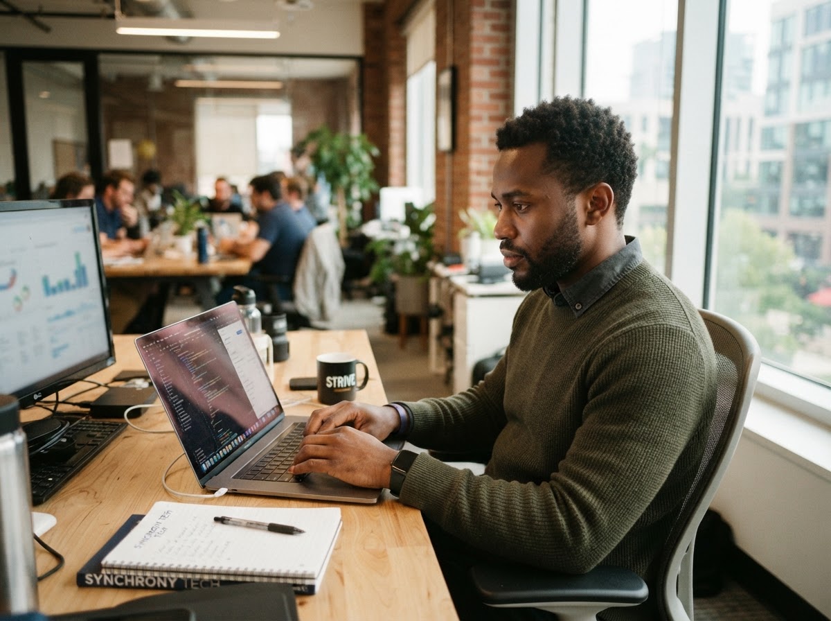 A founder at his desk