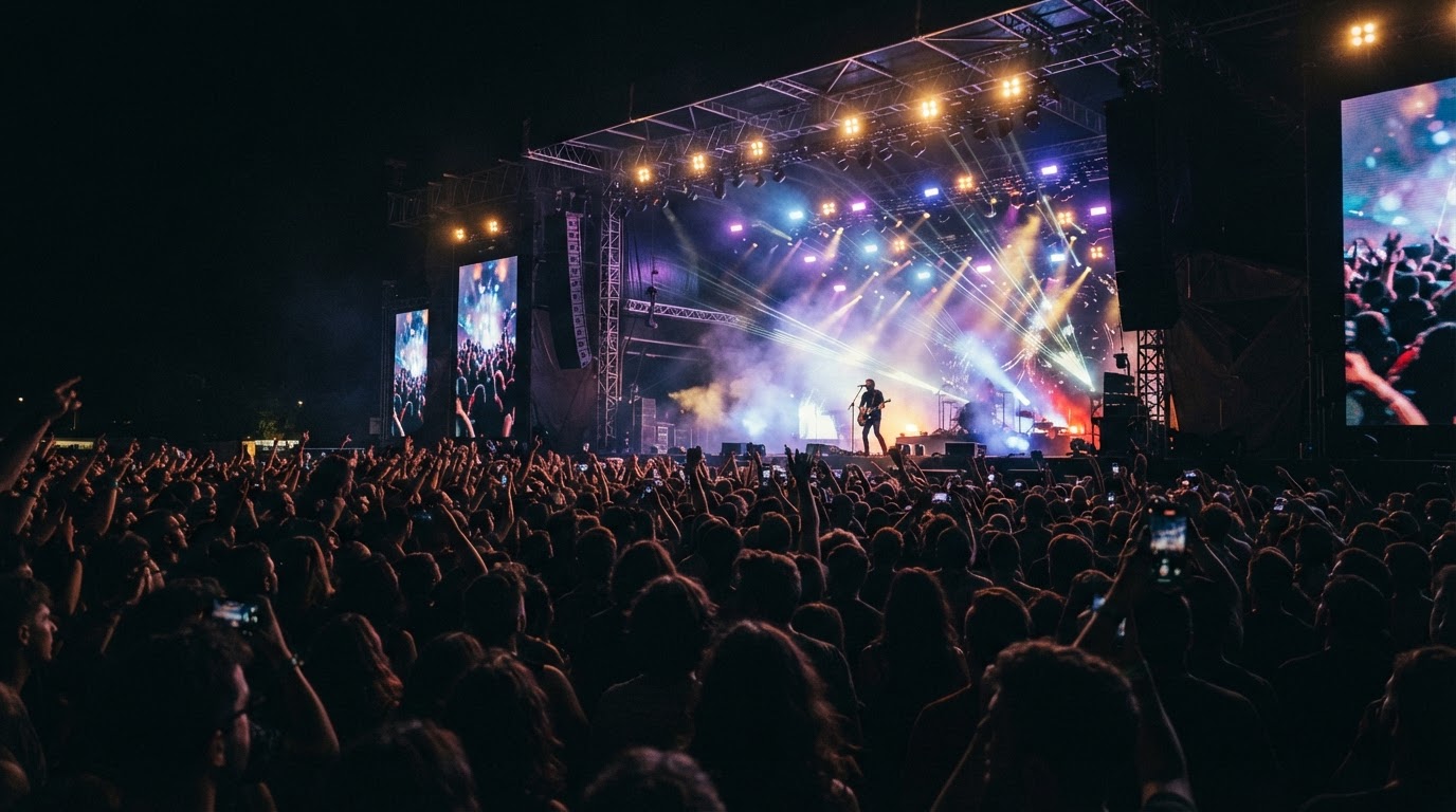 Live concert or festival crowd at a high-traffic event
