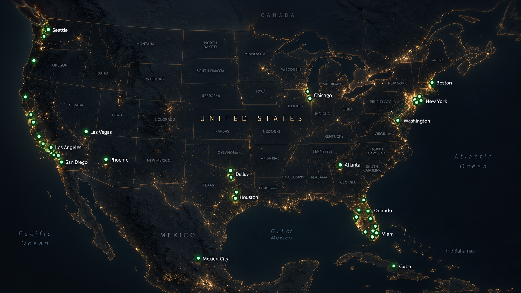 Network of connected charging locations across multiple markets