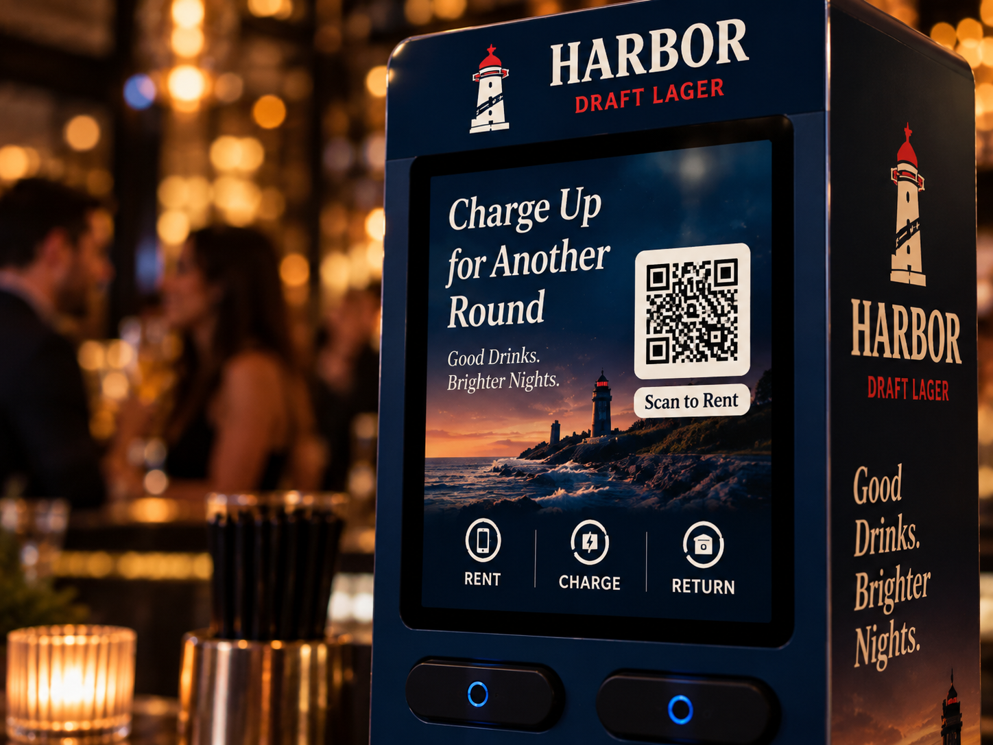 Digital screen promotional campaign with QR scan-to-rent on station