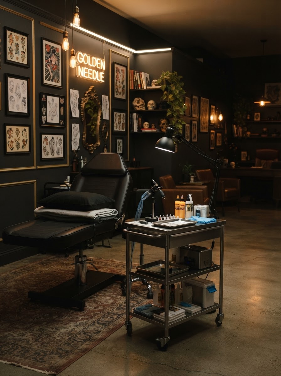 Inside a tattoo studio between clients