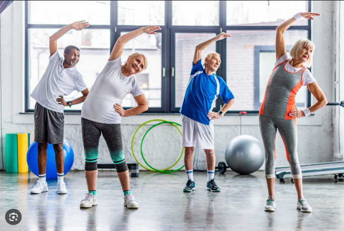Active older adults participating in a mobility and fitness session