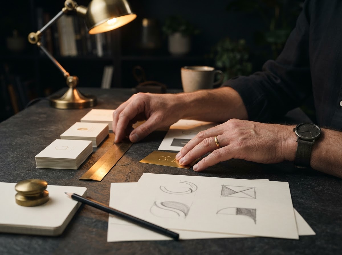 Diseñador trabajando en identidad de marca premium