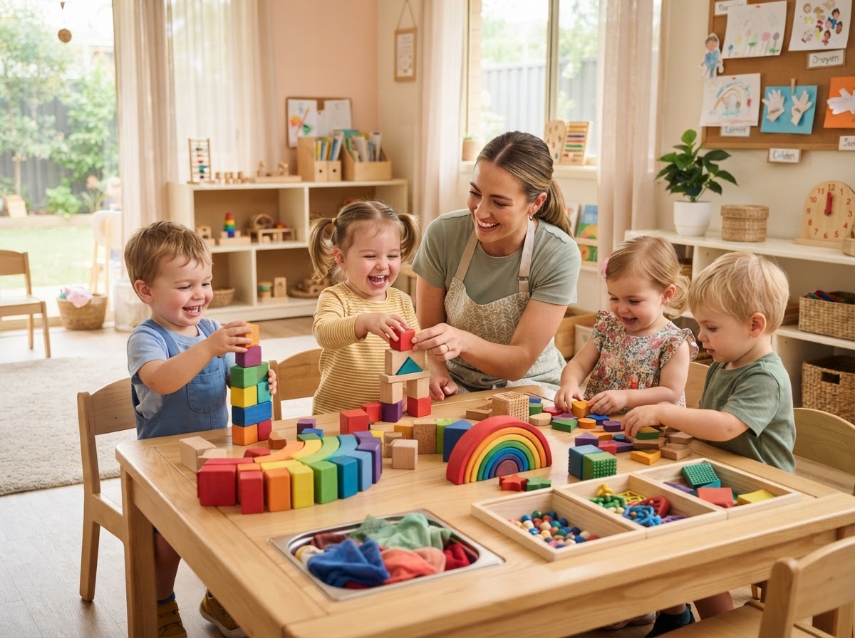 Toddlers playing with blocks