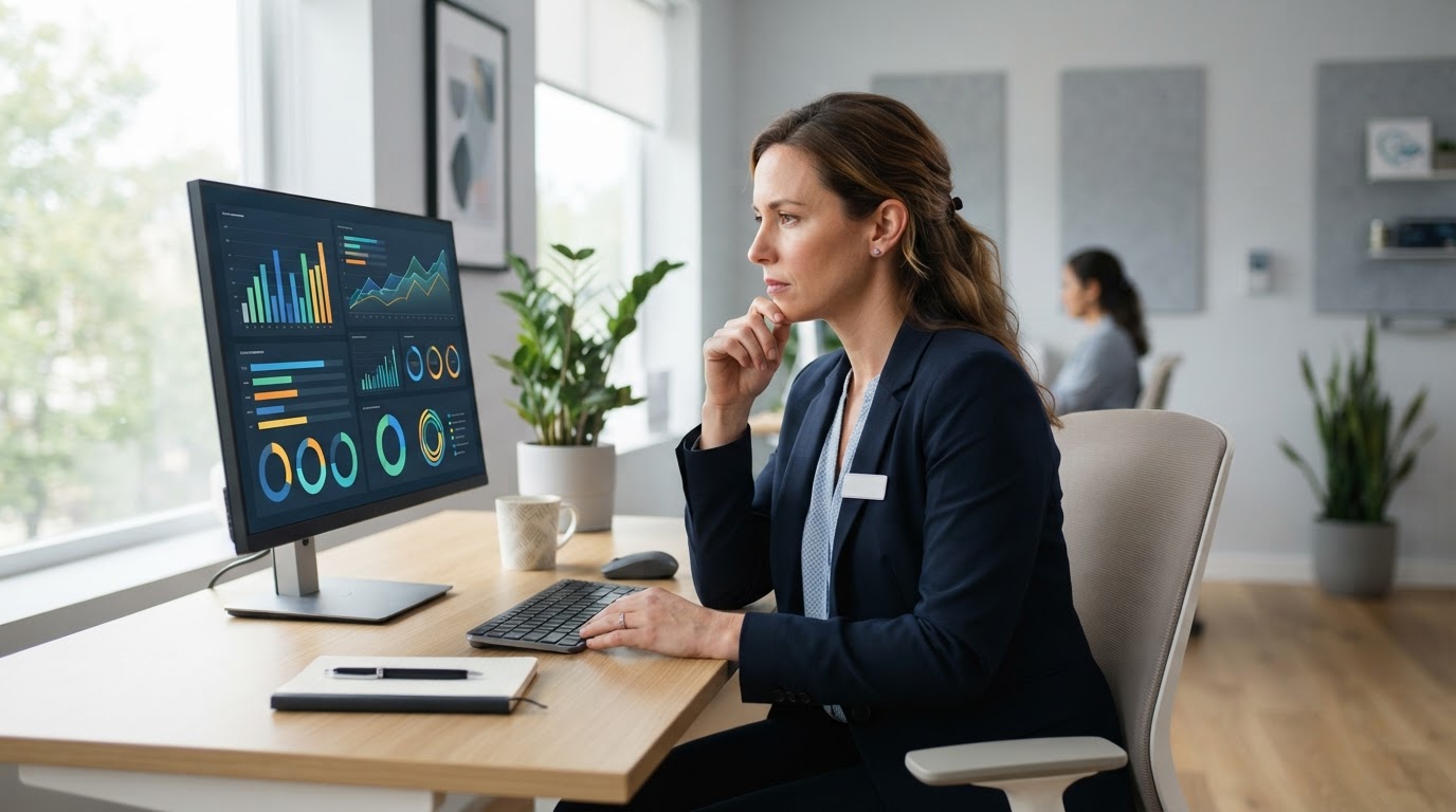 A care coordinator reviewing patient care-gap reports on a computer screen