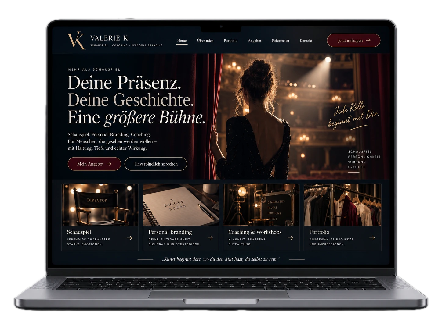 Schauspiel & Personal Branding — Website-Beispiel auf Laptop