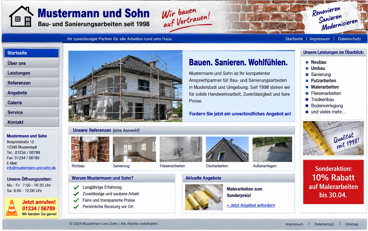 Vorher — veraltete Website vor dem Relaunch