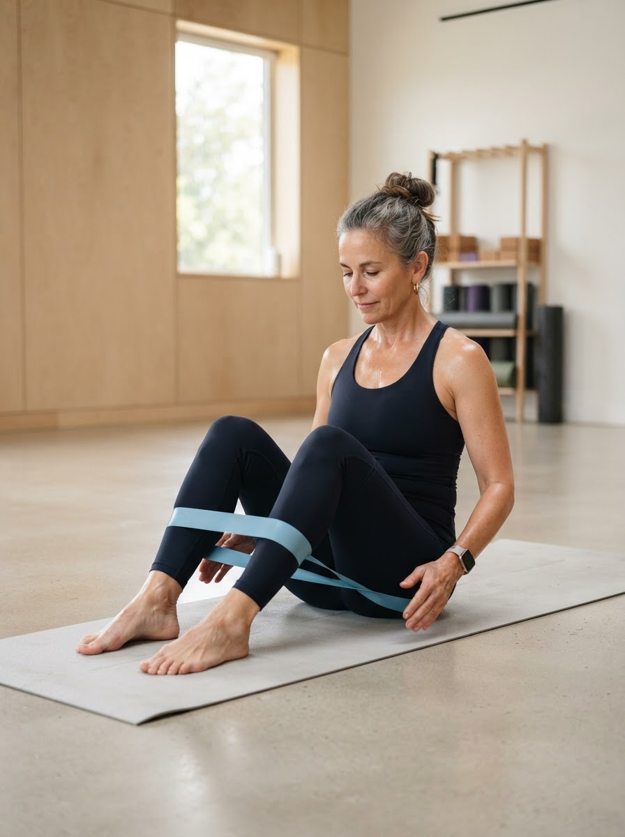 Everyday woman working on mobility and resistance bands