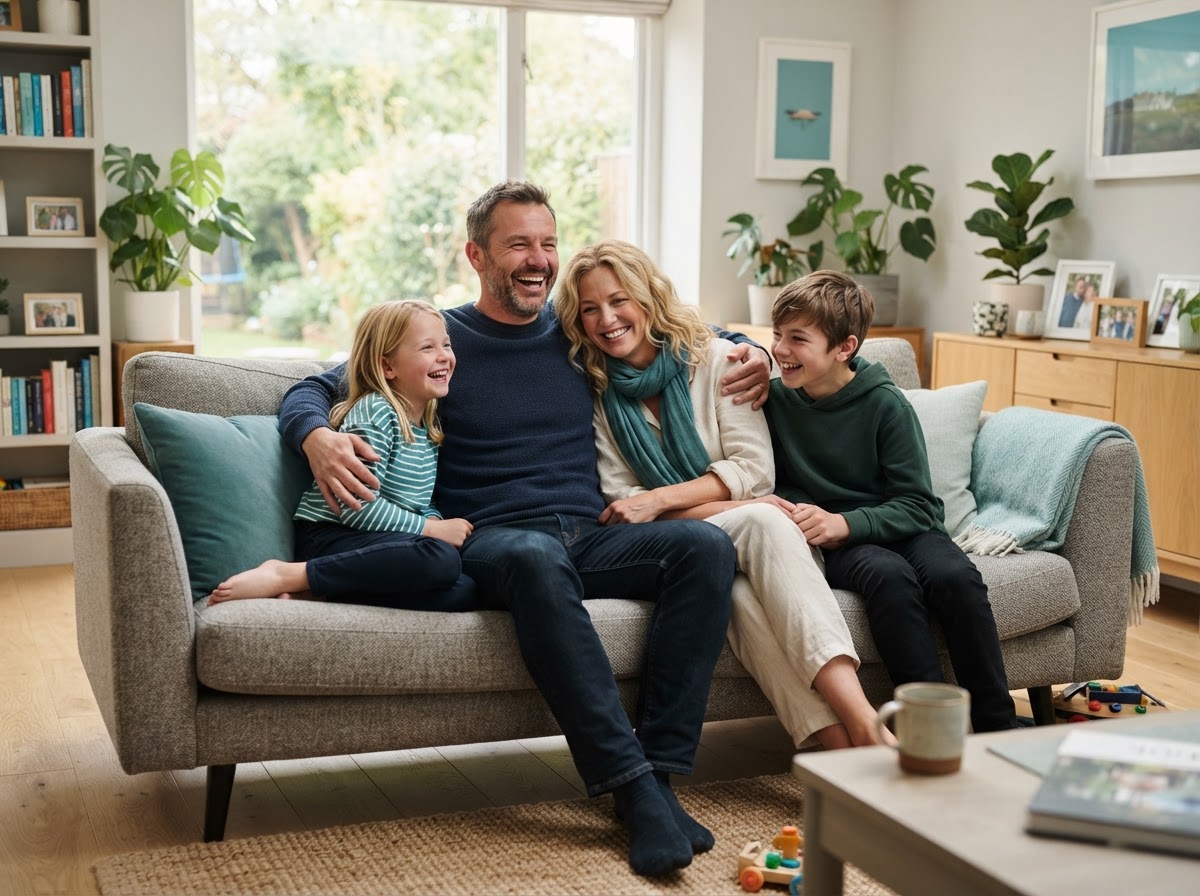Relaxed male landlord enjoying free time with his family thanks to a hands-off lease