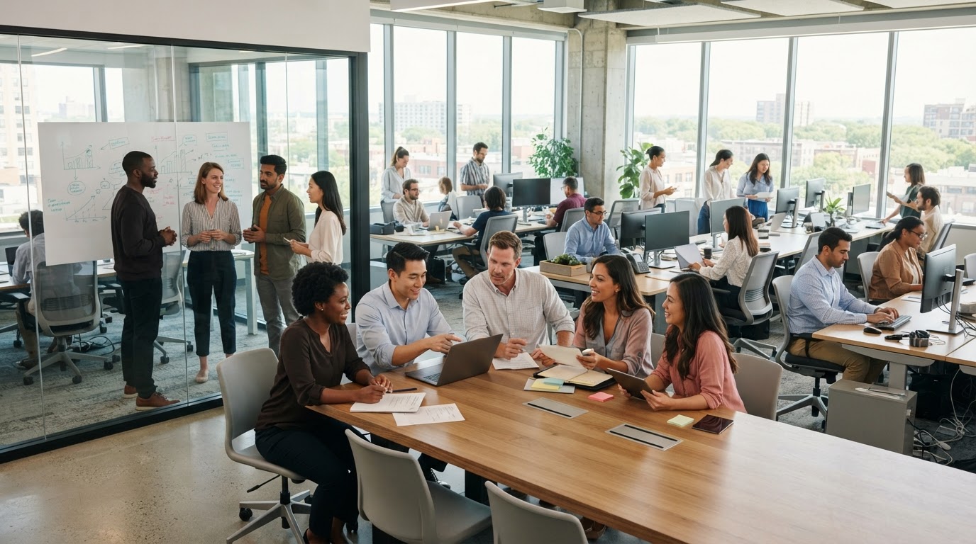Modern diverse workforce of professionals collaborating
