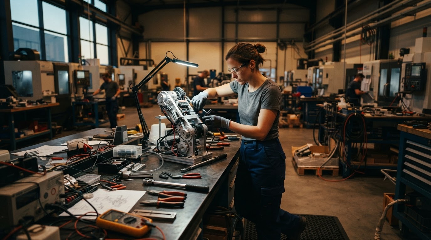 Engineer working on mechanical prototype