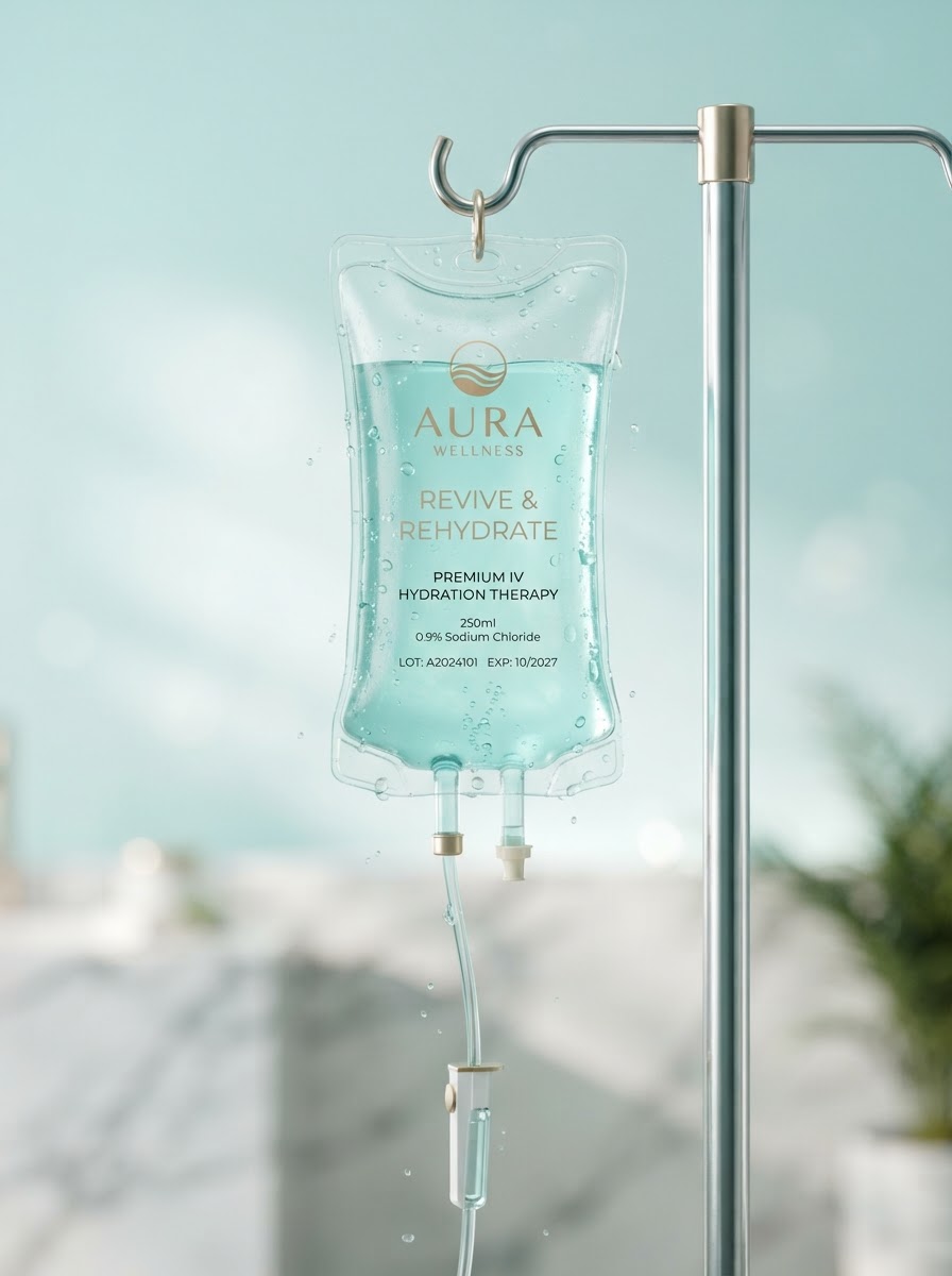MO' Hydration IV bag with aqua-tinted fluid