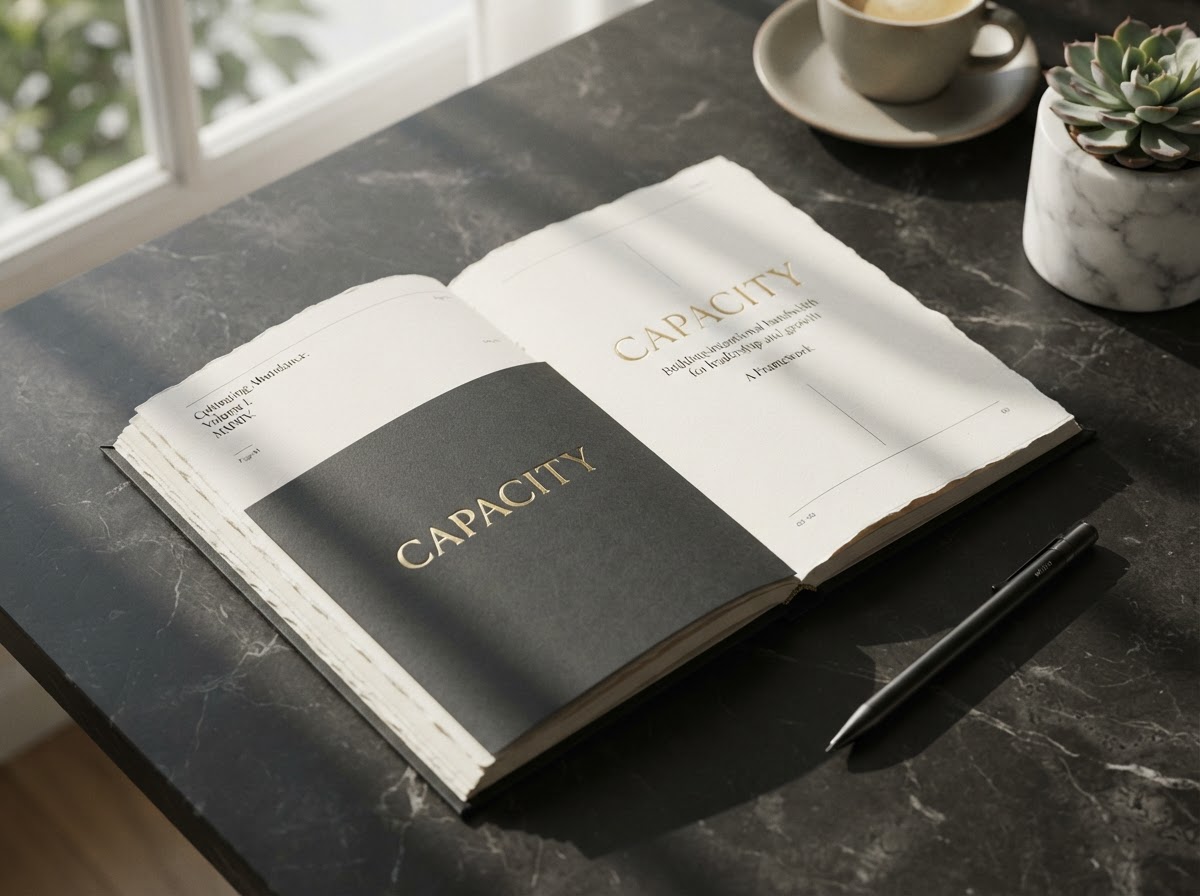 Capacity printed and digital workbook on desk with elegant pen