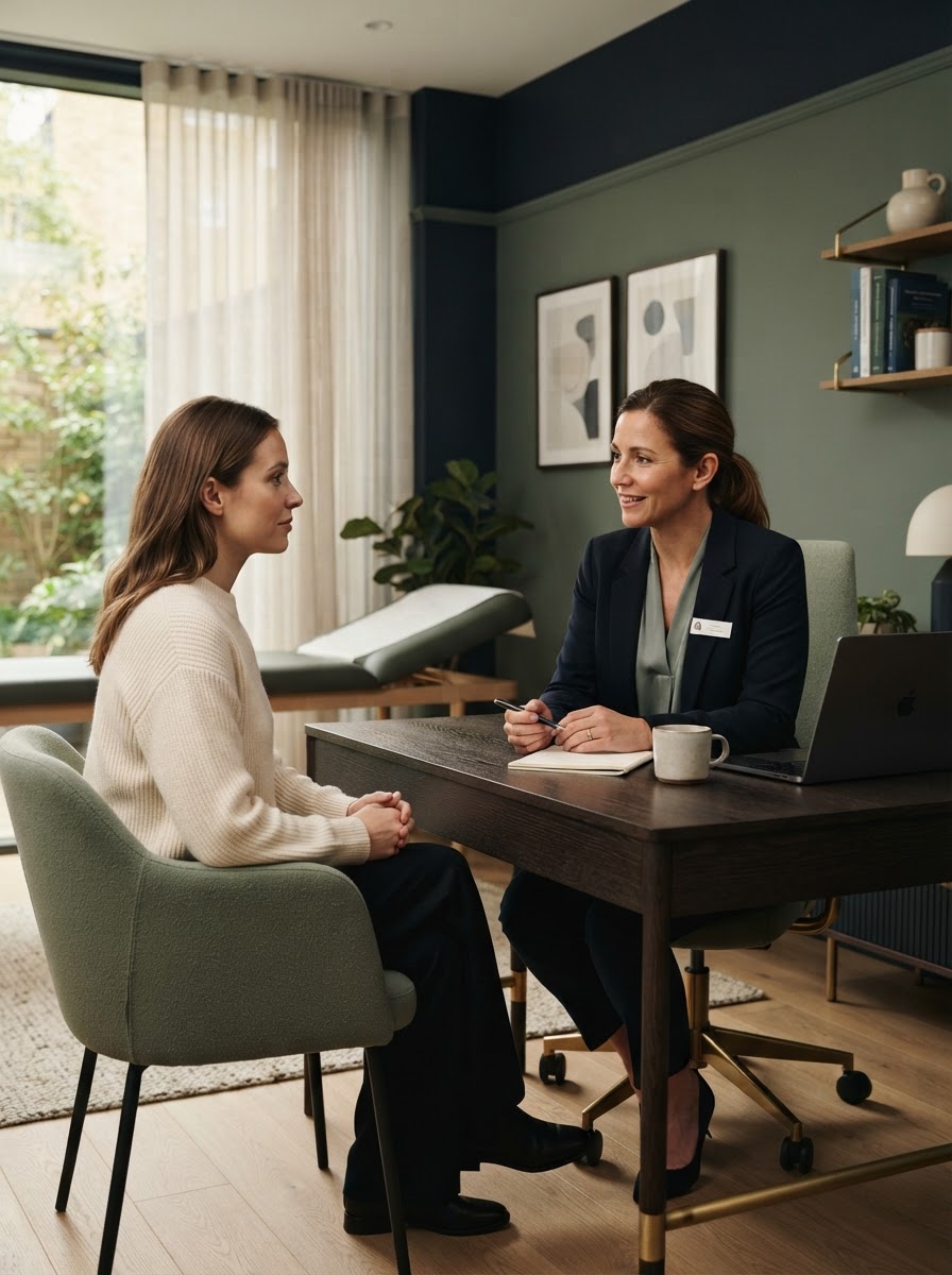 Calm premium healthcare clinic consultation room
