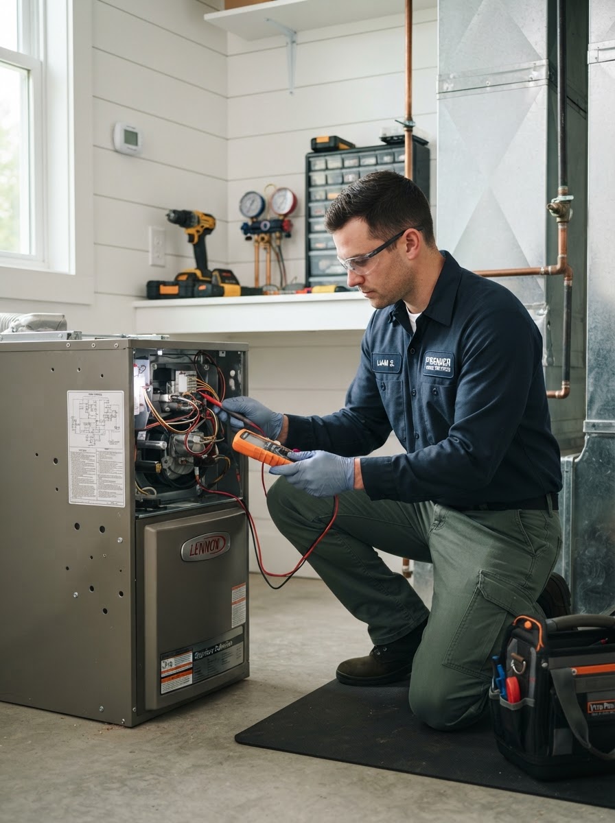 Skilled home services technician working in a clean modern home
