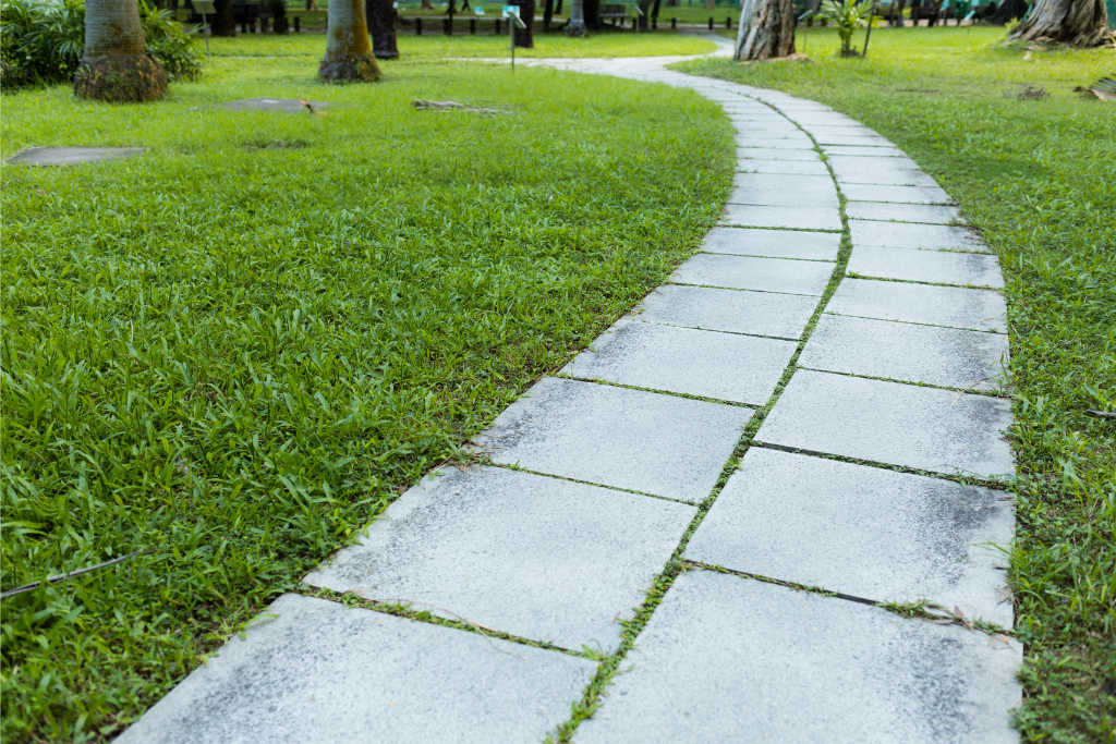 Concrete paving slab curved garden path