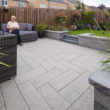 Concrete slab garden patio and seating area