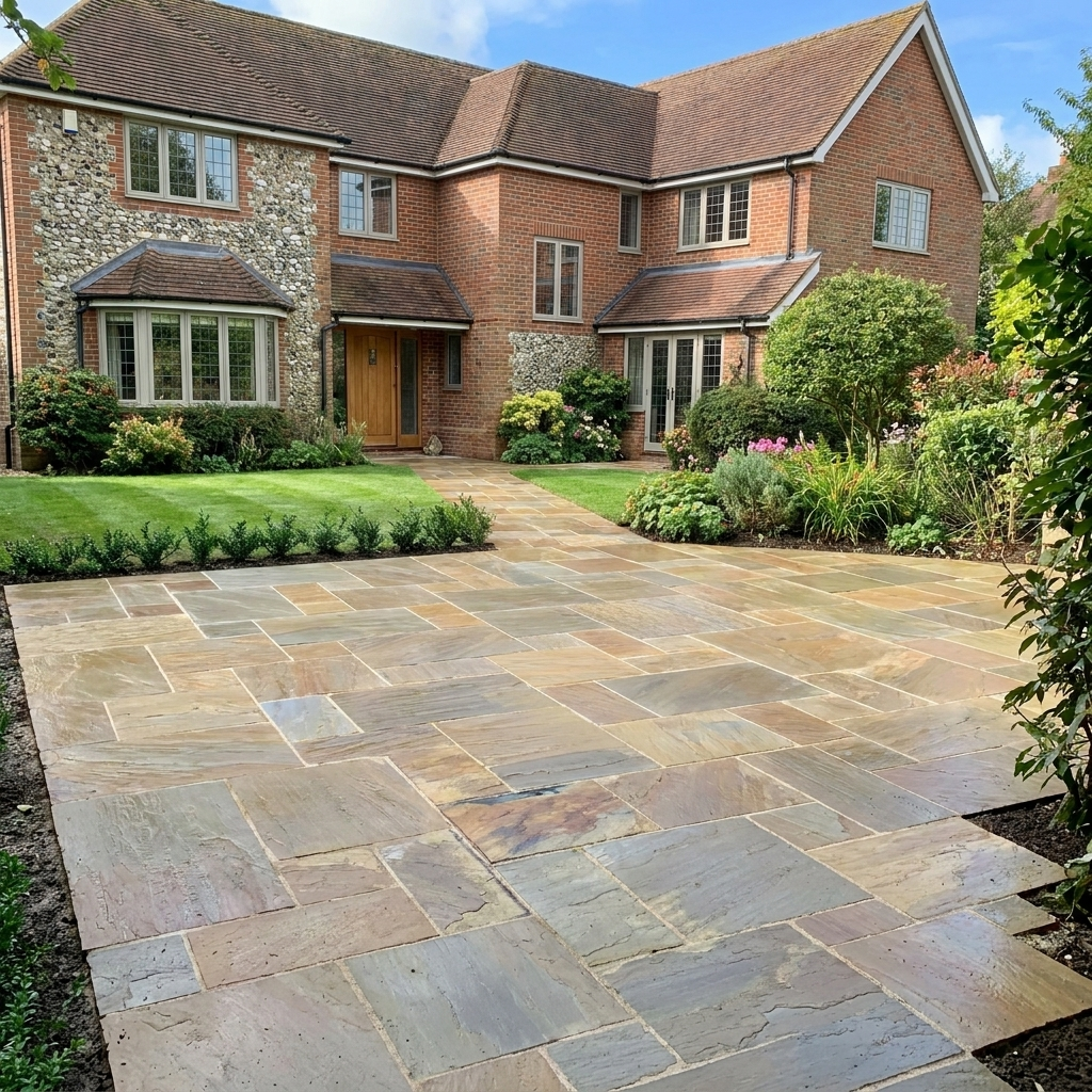 Riven and smooth natural sandstone patio terrace finishes