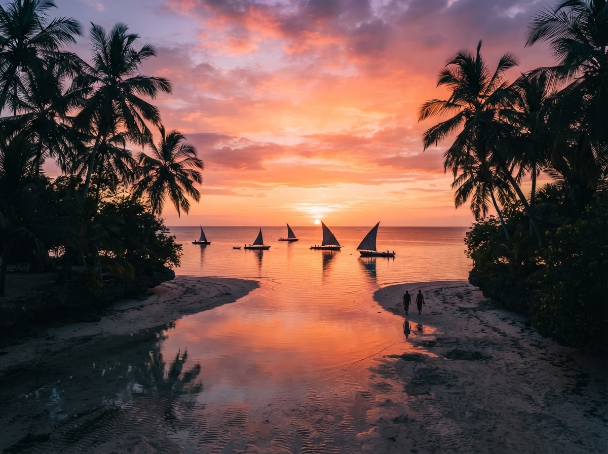 Tramonto sull'Oceano Indiano a Zanzibar