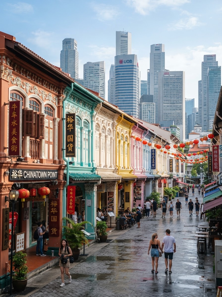 Shophouses colorati di Chinatown a Singapore