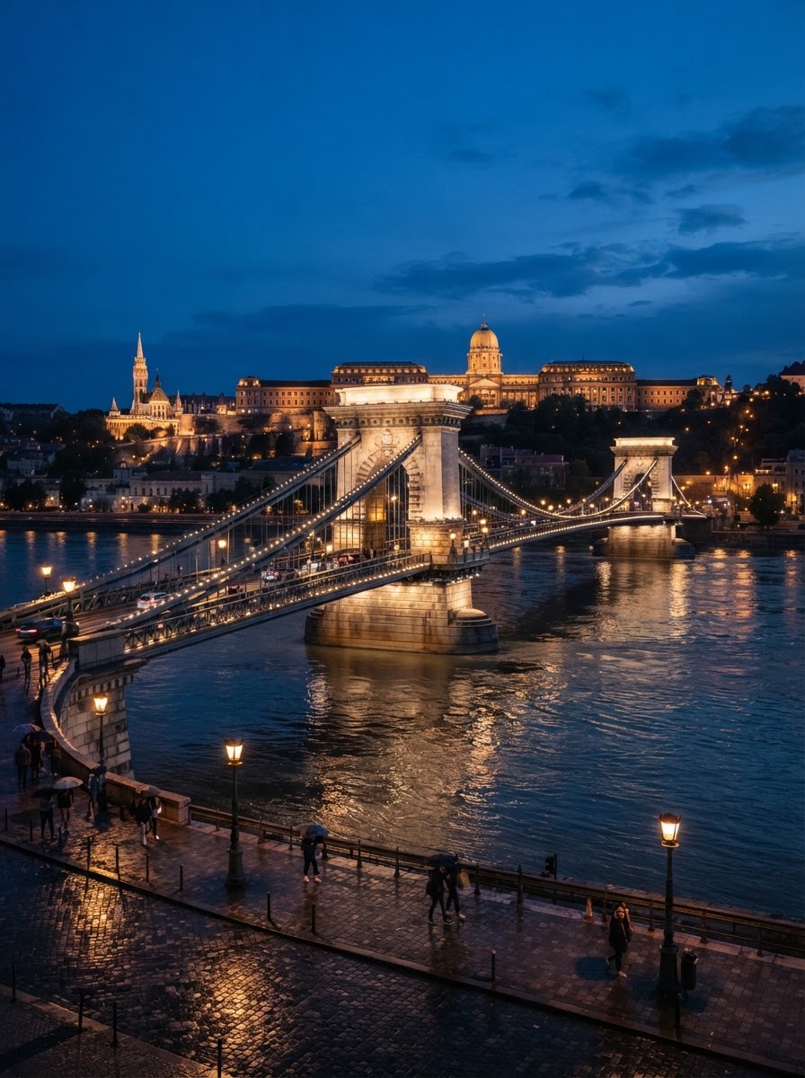 Chain Bridge e Castello di Buda al blue hour
