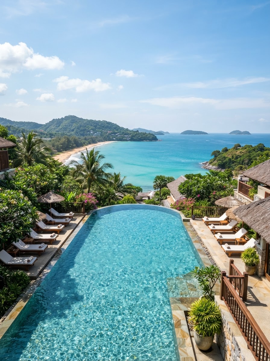 Piscina a sfioro di un resort 4* di Phuket sul mare turchese