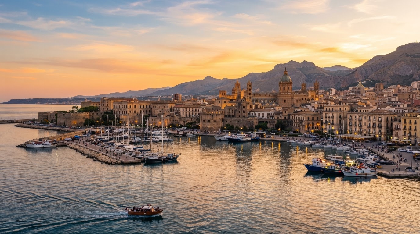 Lungomare e porto storico di Palermo in Sicilia