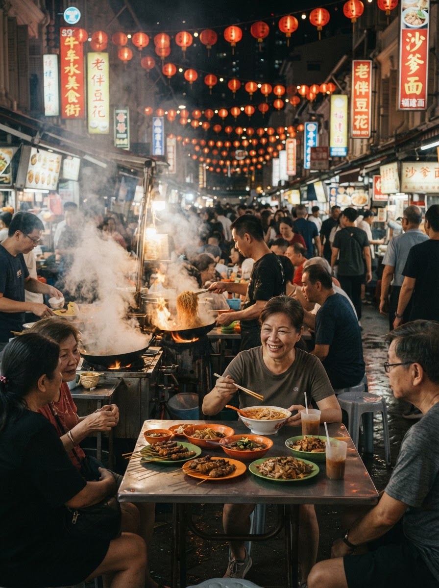 Mercato notturno hawker center di Singapore