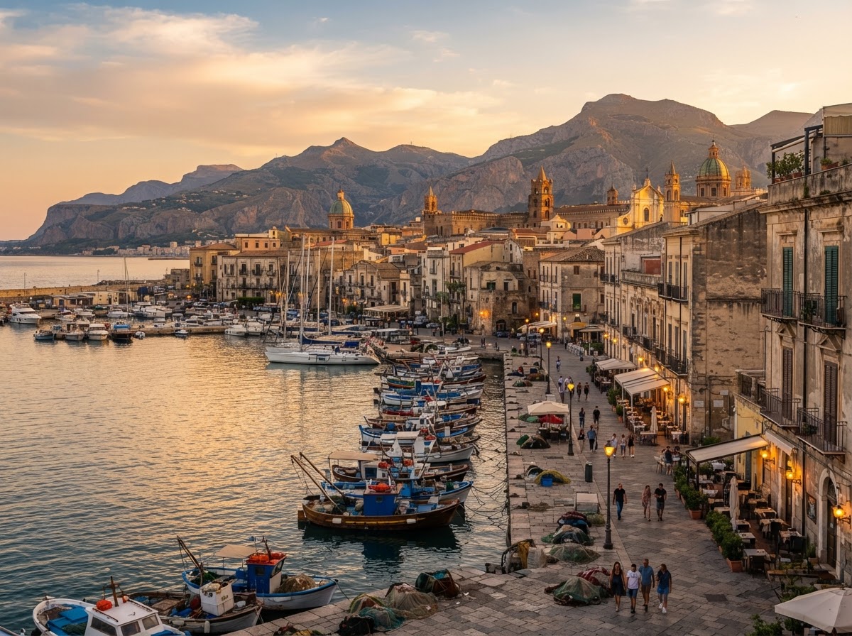 Lungomare e porto storico di Palermo in Sicilia