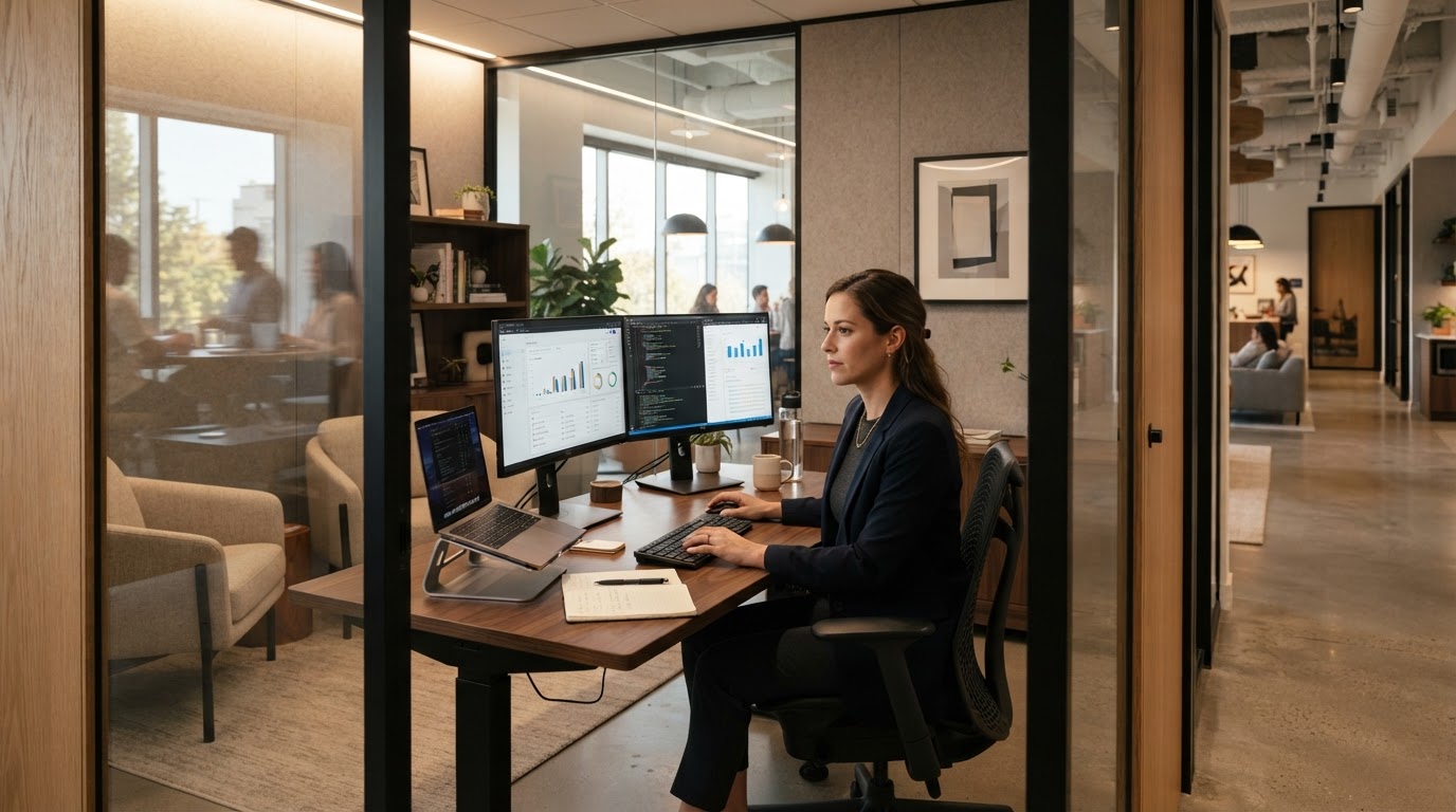 Executive private office with dual monitors