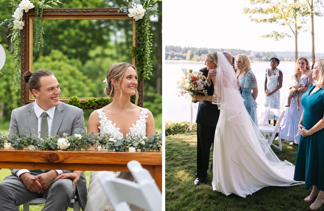Outdoor wedding ceremony and bride reception moments coordinated by Honeybee Horticulture