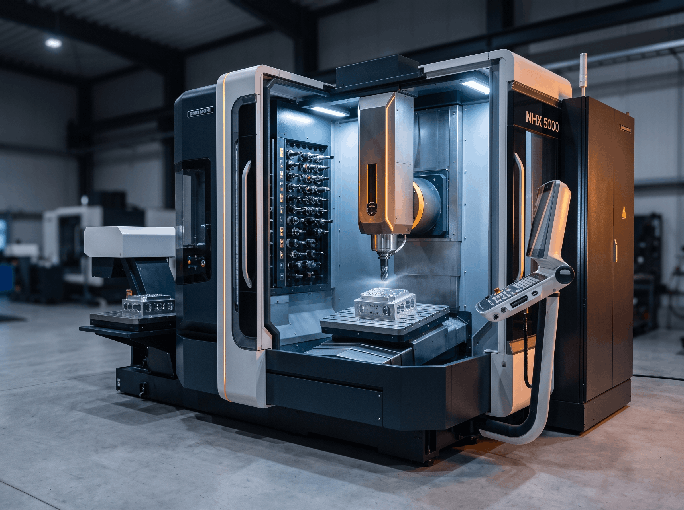 DMG MORI NHX 5000 horizontal machining center with pallet system and multi-tool magazine