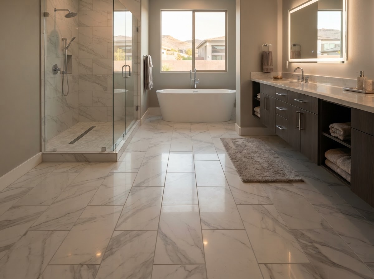 Bathroom Tile Floor Repair Before/After in Las Vegas, Nevada | Desert Gold Home Services